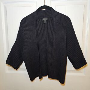 WORTHINGTON Heavy Black Ribbed Knit Open Front Cropped Cardigan Sweater XL